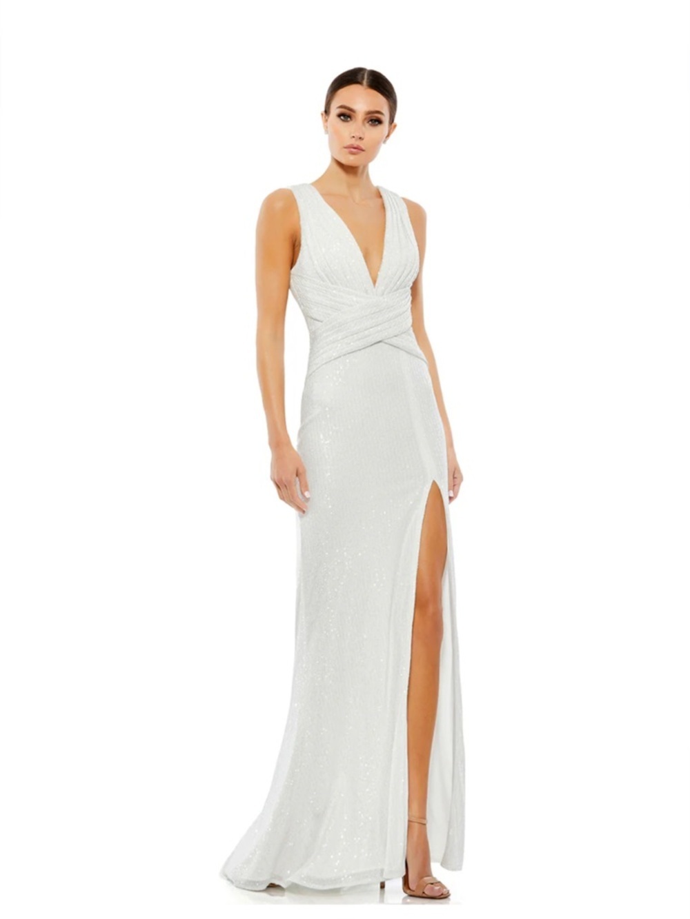 MacDuggal Ivory Sequinned V-Neck Evening Gown NWT size 4